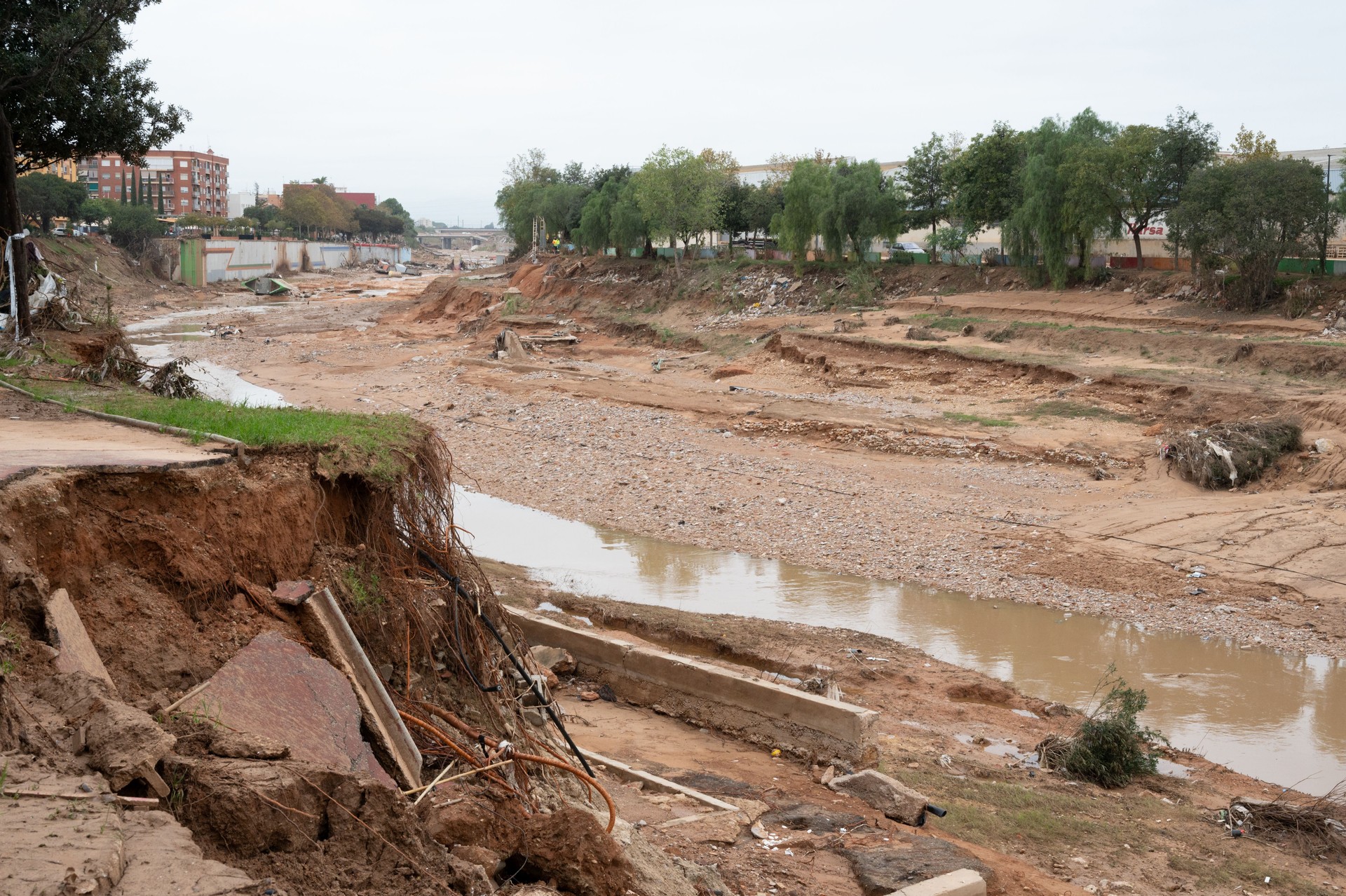 Mud in the Barranco del Poyo after floods in Valencia