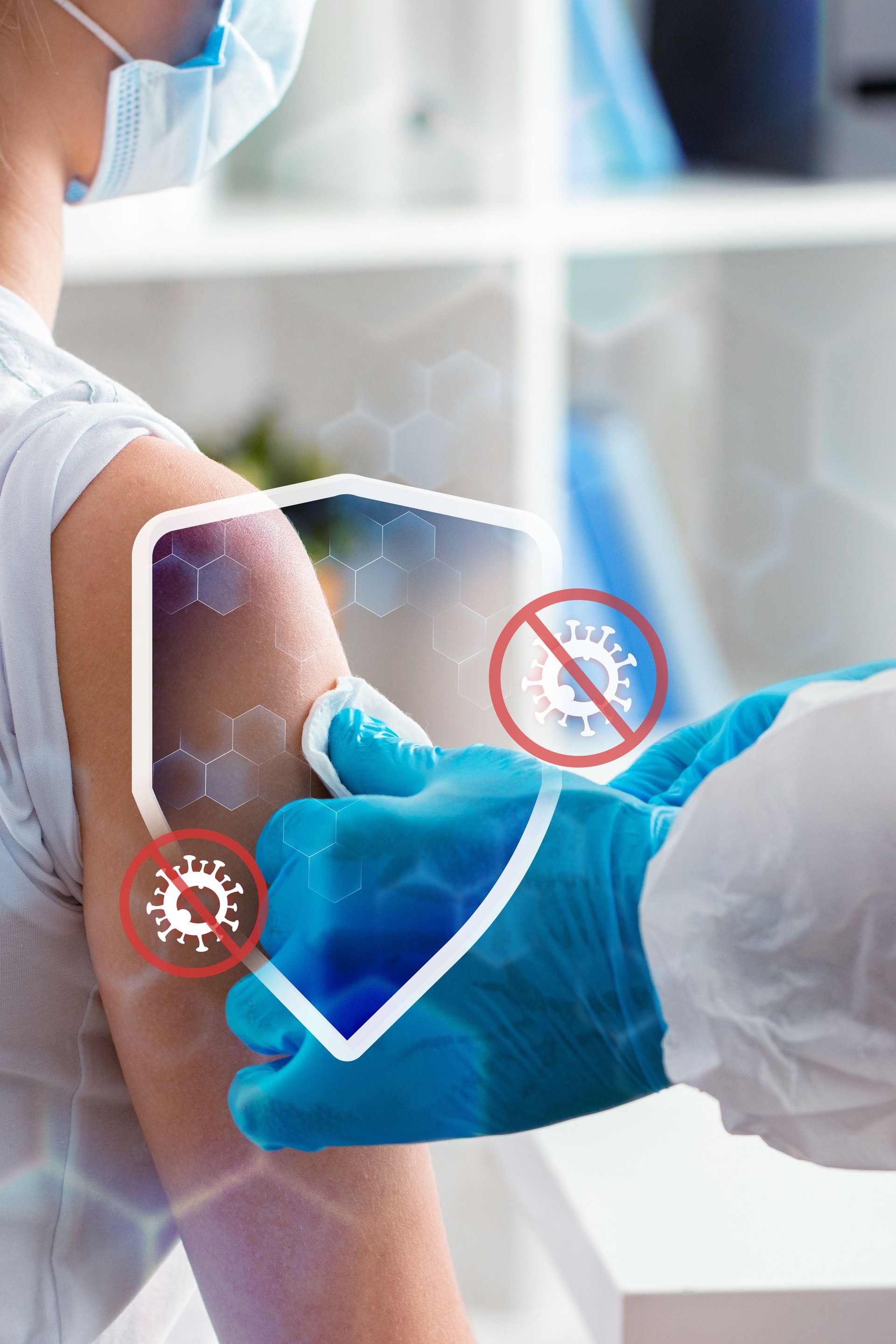 Healthcare worker administering vaccine to patient in a modern medical setting